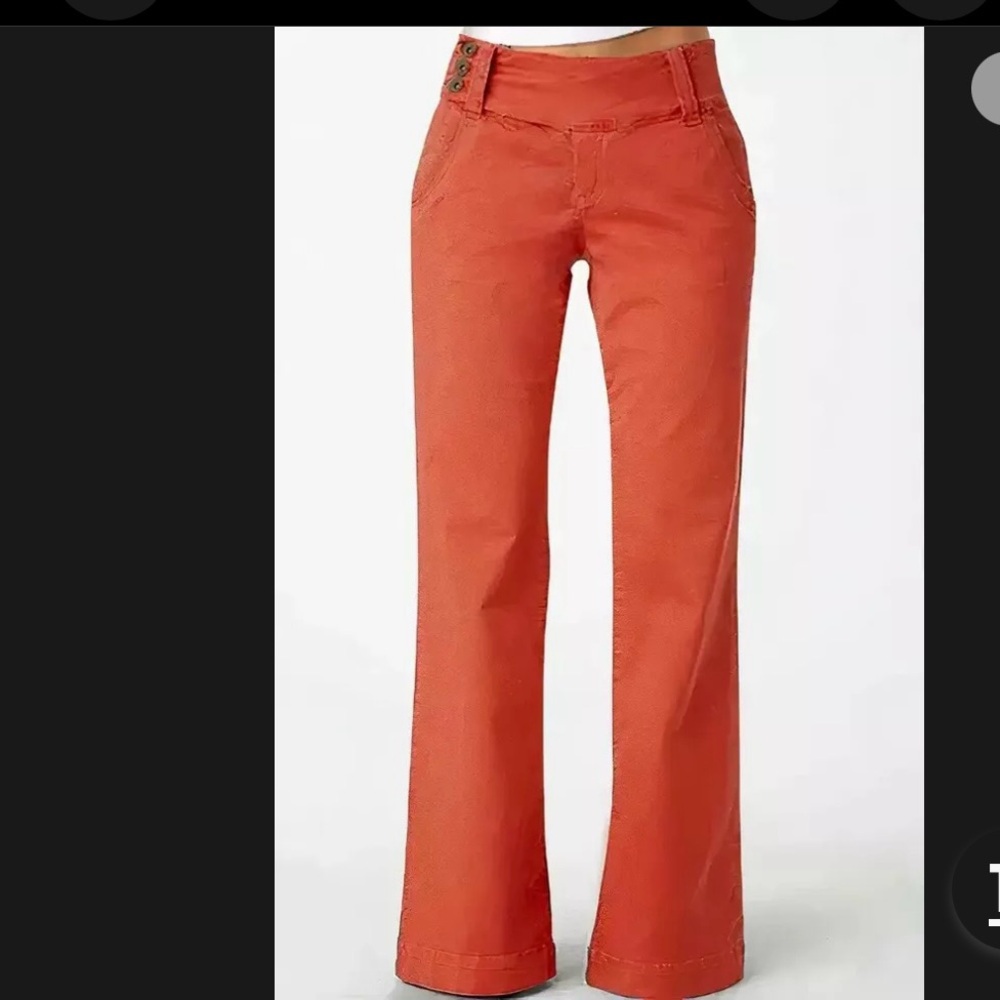 NWT Flamingo Brand Button Side Wide Leg Trouser Pants In Orange Womens Size L